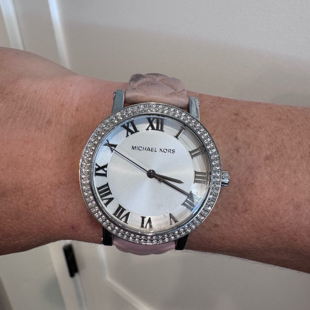 Michael Kors Norie Silver Watch with Pink Strap